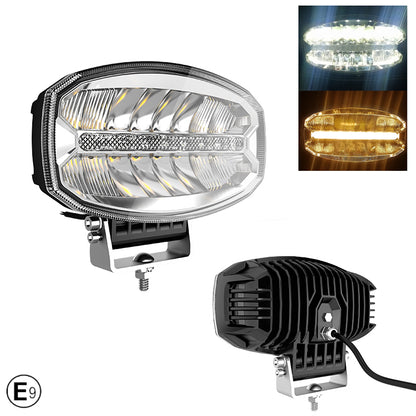 80W LED  Диоден Фар Халоген Лампа С Три Функции Неон Neon Ефект Бяло-Жълто / Оранжево 5800lm 12V - 24V E-Mark