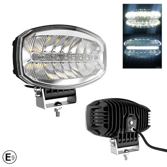 80W LED  Диоден Фар Халоген Лампа С Три Функции Неон Neon Ефект Бяла светлина 5800lm 12V - 24V E-Mark