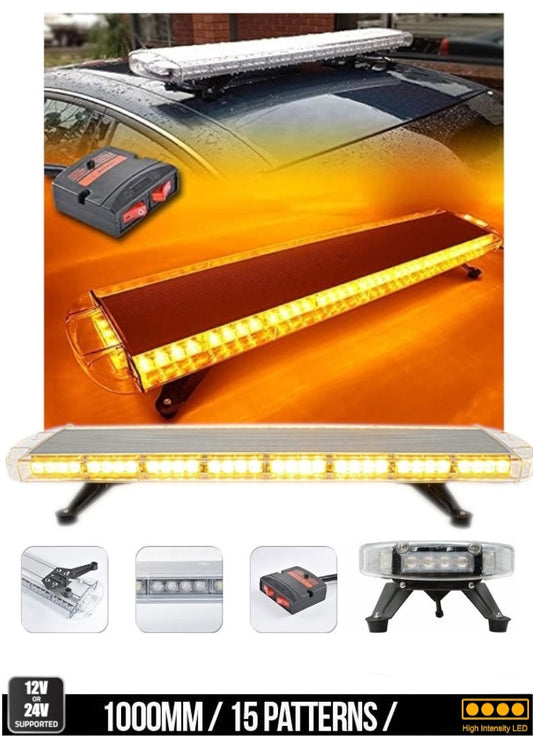 Мощна аварийна сигнална лампа 98 см 72 LED блиц маяк буркан led бар 12-24V със 15 режима на работа жълта за пътна помощ платформа снегорин багер бус ван и др.