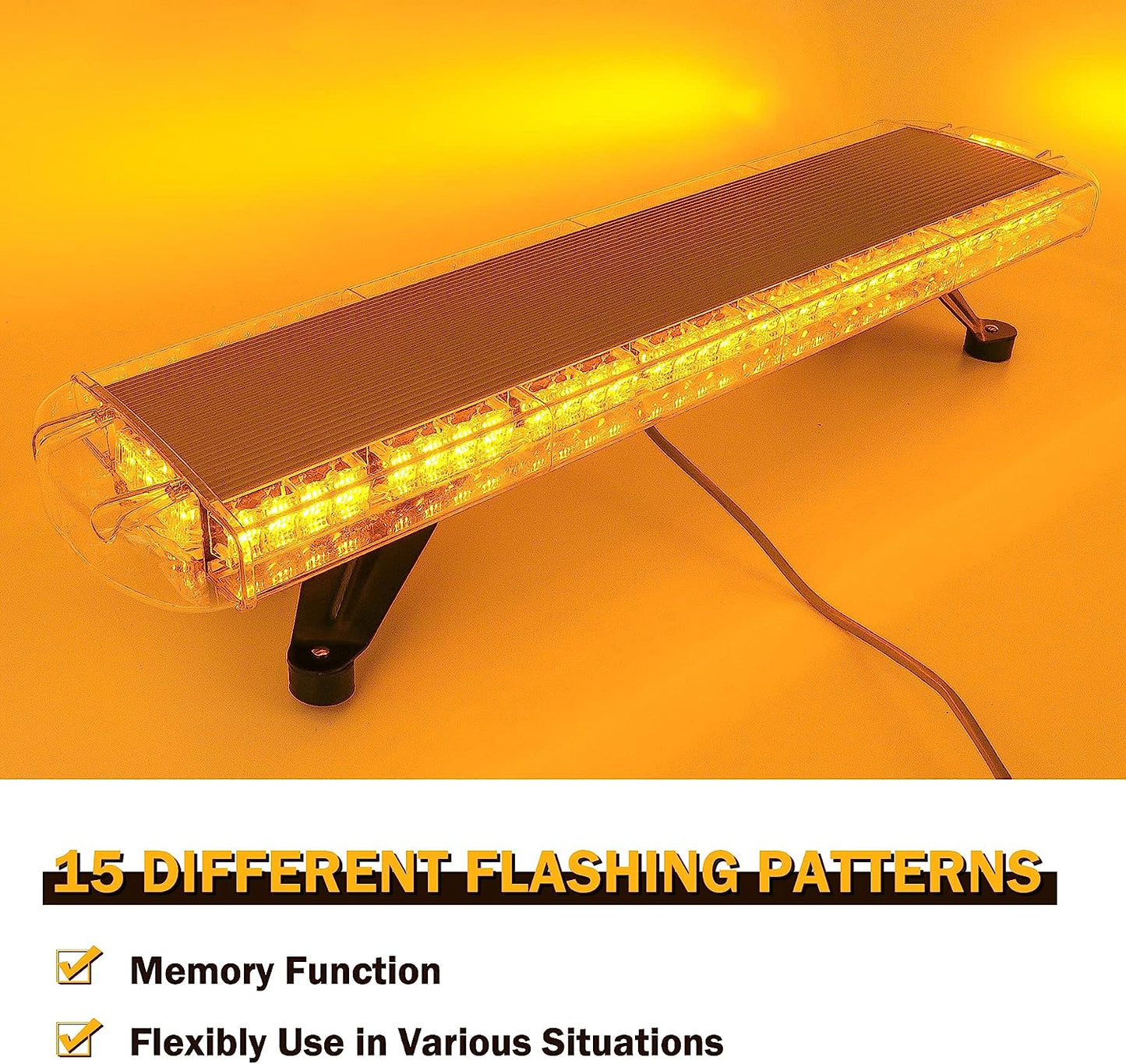 Мощна аварийна сигнална лампа 98 см 72 LED блиц маяк буркан led бар 12-24V със 15 режима на работа жълта за пътна помощ платформа снегорин багер бус ван и др.