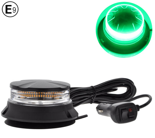 24W LED Компактна Диодна Въртяща се Сигнална Аварийна Лампа Маяк Буркан с магнит и вендуза 12V - 24V с магнит Е9 E-Mark Зелена Светлина