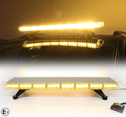 96.5 см 72 LED 72W мощна аварийна диодна сигнална лампа блиц 12-24V 15 режима на работа жълта оранжева светлина E-Mark Е9 за пътна помощ платформа снегорин багер и др.
