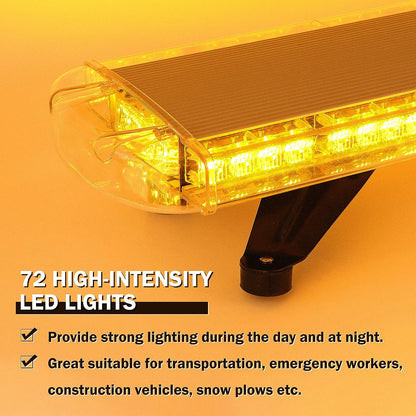 96.5 см 72 LED 72W мощна аварийна диодна сигнална лампа блиц 12-24V 15 режима на работа жълта оранжева светлина E-Mark Е9 за пътна помощ платформа снегорин багер и др.