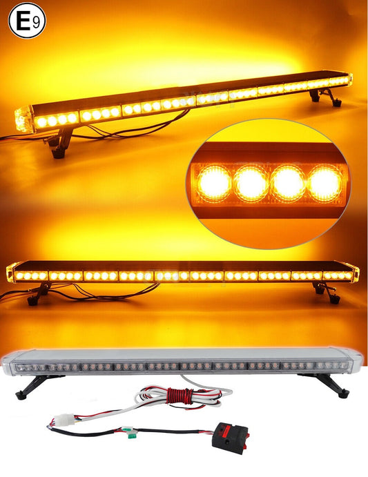 120 см 88 LED 88W мощна аварийна диодна сигнална лампа блиц 12-24V 15 режима на работа жълта оранжева светлина E-Mark Е9 за пътна помощ платформа снегорин багер и др.