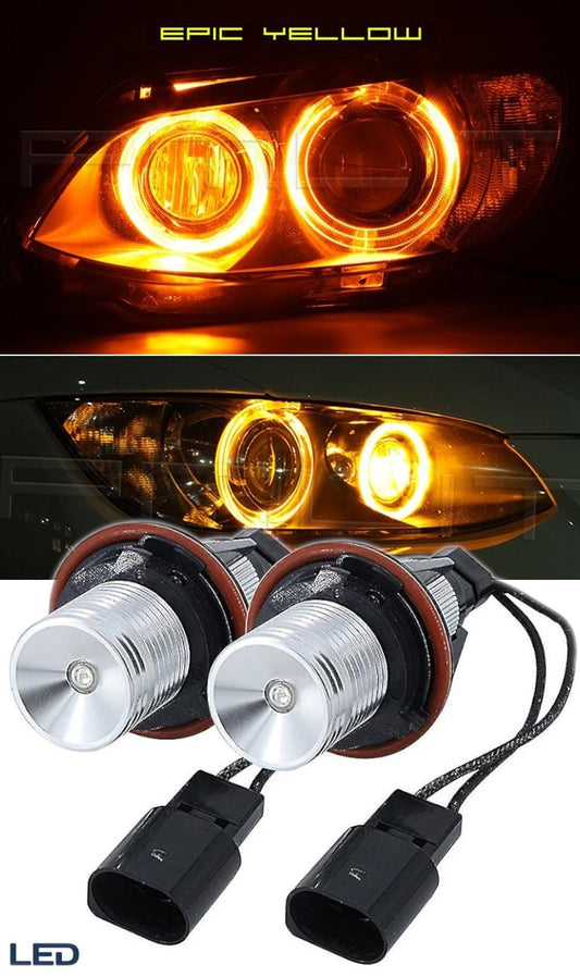 Комплект 2 броя LED крушки Angel Eyes ангелски очи 12V-24V цвят жълт за BMW с Canbus без грешки