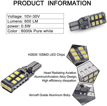 Комплект LED T10 Крушки за Задна Светлина - 6000K Бяла Светлина, 600LM (2 броя)