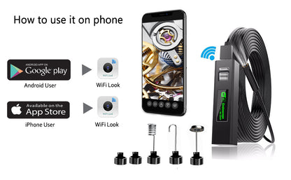 HD WIFI Безжичен ендоскоп камера за телефон съвместим с iOS и Android 1200p 5м кабел