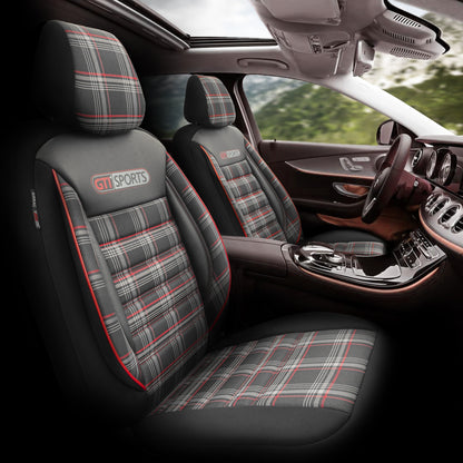 Комплект Луксозна Тапицерия OTOM текстил с еко кожа GTI SPORTS Design – Черна с червен шев, за Предни и Задни Седалки
