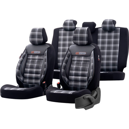 Комплект Луксозна Тапицерия OTOM текстил с еко кожа GTI SPORTS Design – Черна със сив шев, за Предни и Задни Седалки