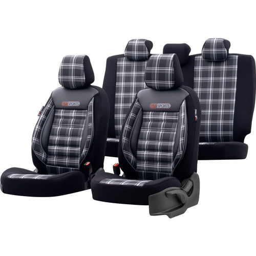 Комплект Луксозна Тапицерия OTOM текстил с еко кожа GTI SPORTS Design – Черна със сив шев, за Предни и Задни Седалки