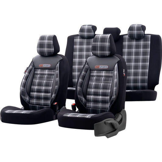 Комплект Луксозна Тапицерия OTOM текстил с еко кожа GTI SPORTS Design – Черна със сив шев, за Предни и Задни Седалки