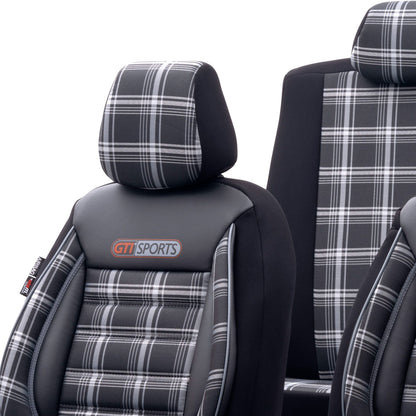 Комплект Луксозна Тапицерия OTOM текстил с еко кожа GTI SPORTS Design – Черна със сив шев, за Предни и Задни Седалки