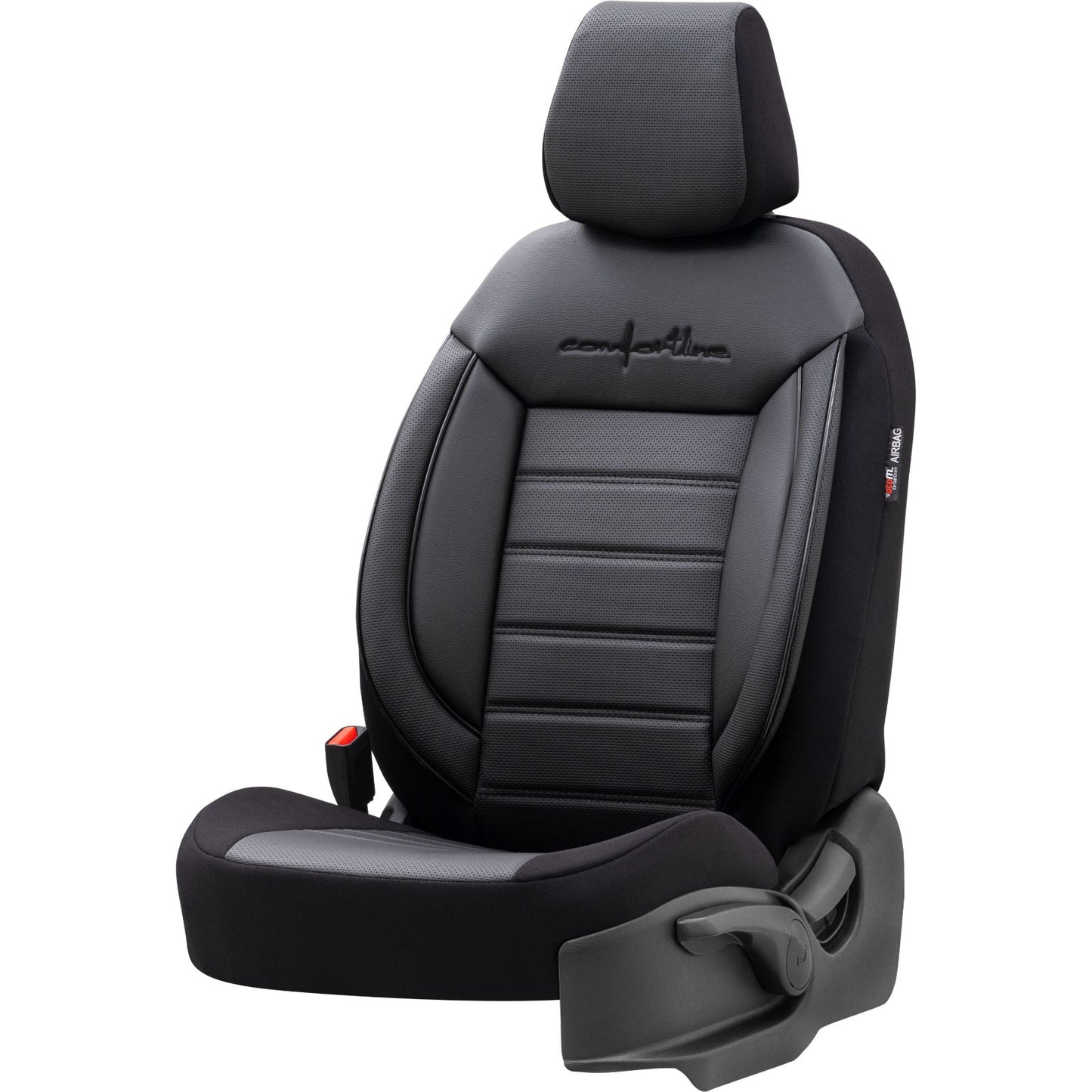 Комплект Луксозна Тапицерия OTOM текстил с еко кожа COMFORT LINE Design – Черна с черен шев, за Предни и Задни Седалки
