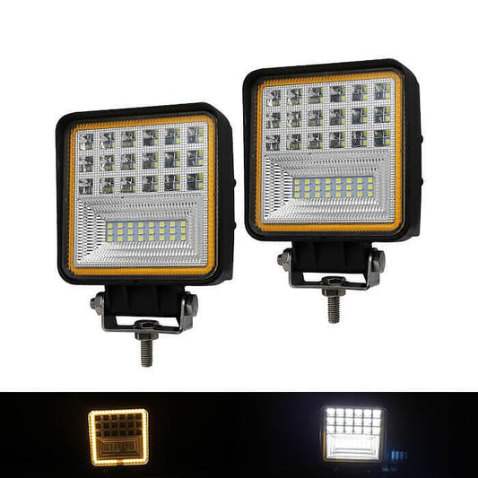 Комплект 2бр. LED квадратни халогени 4" 63W Две светлини 5040lm, 12V/24V работна светлина