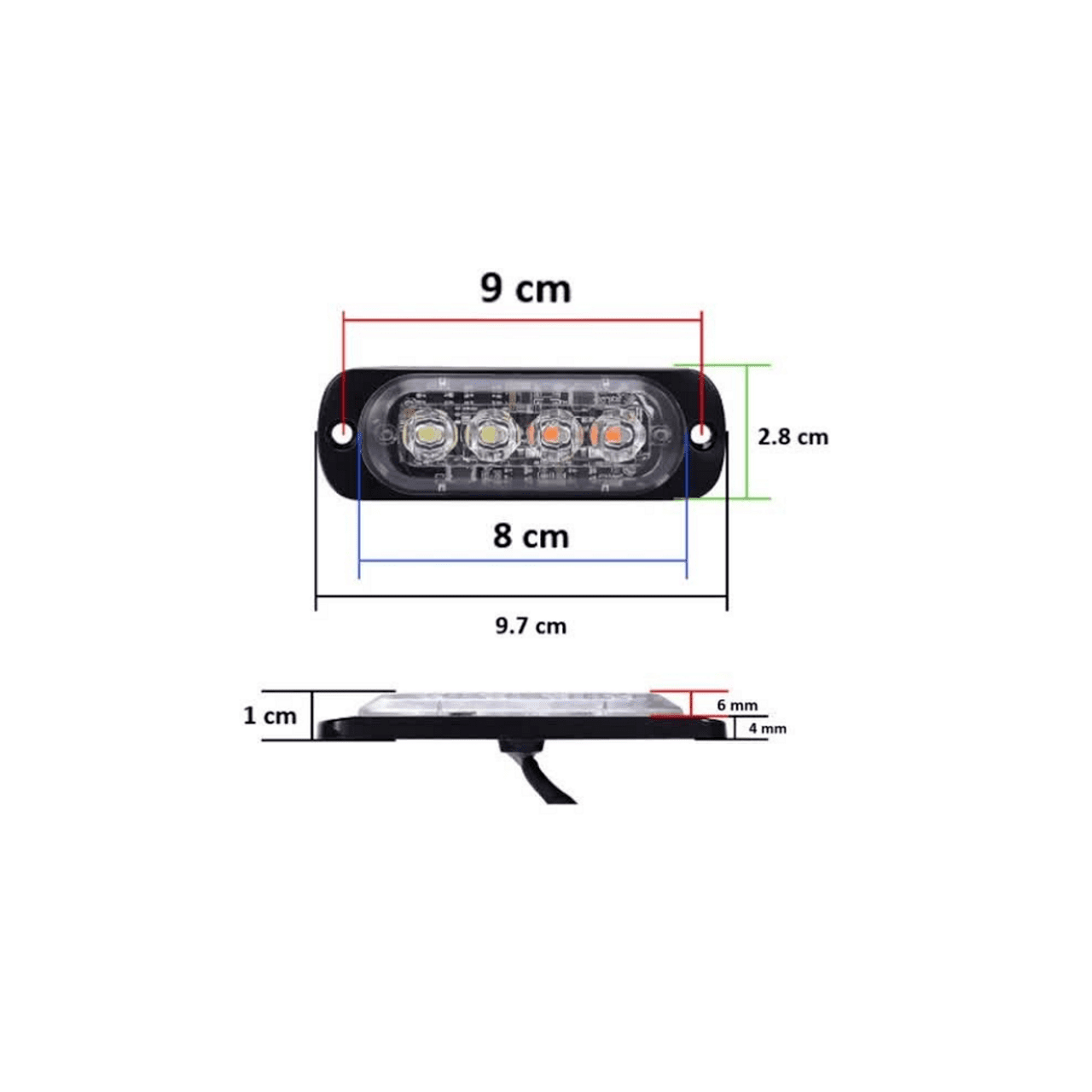 4 LED Аварийна светлина 10см за Пътна Помощ, Жълта Блиц Светлина, Мигаща