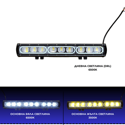 8D 53см 150W 3 в 1 Едноредов LED LIGHT BAR С 3 режима - основна бяла светлина, жълта светлина и дневна (DRL), прав led лайт бар