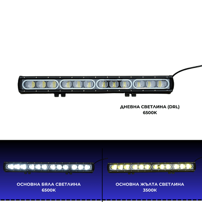 8D 71см 200W 3 в 1 Едноредов LED LIGHT BAR С 3 режима - основна бяла светлина, жълта светлина и дневна (DRL), прав led лайт бар