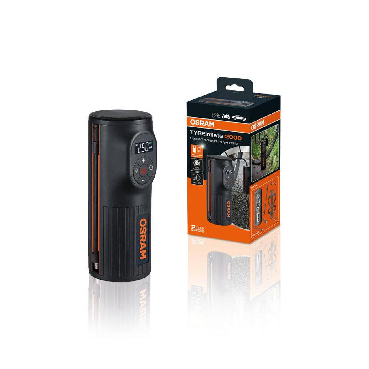 Акумулаторен дигитален компресор за гуми OSRAM TYREinflate 2000, 5200 mAh, 8.3 bar