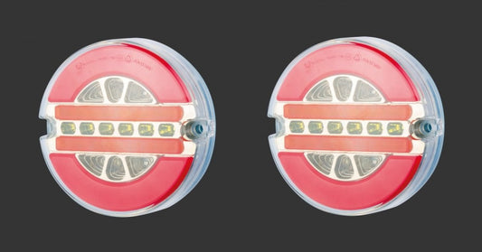 Комплект от 2 броя Кръгли LED Светодиодни стоп задни светлини с неон Neon ефект тип Хамбургер 12V-24V E9 124 mm x 37,5 mm