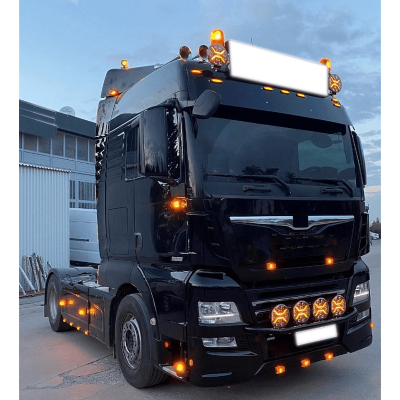 Диоден фар с бял+оранжев габарит LED + DRL 70W Ø 220мм 9" 12V/24V Е-Mark Е9