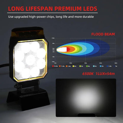 1бр LED халоген 14W бяла светлина + аварийна блиц светлина 12V/24V