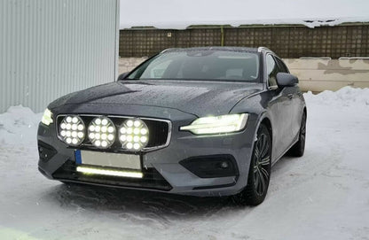 LED Диоден Халоген, Фар, с Бял Габарит, Ø 218мм, 12V 24V, 12 Диода, За Джип, Камион, Трактор, Багер, Земеделски Машини и др.