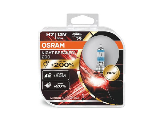 Комплект 2 броя халогенни крушка Osram H7 Night Breaker 200 12V, 58W, PX26d, 3550K, 1500lm