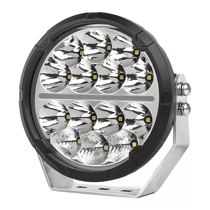 Комплект 2бр Кръгли LED бойни фарове / прожектори + бяла и оранжева DRL светлина 6.5" 150W, 10850lm