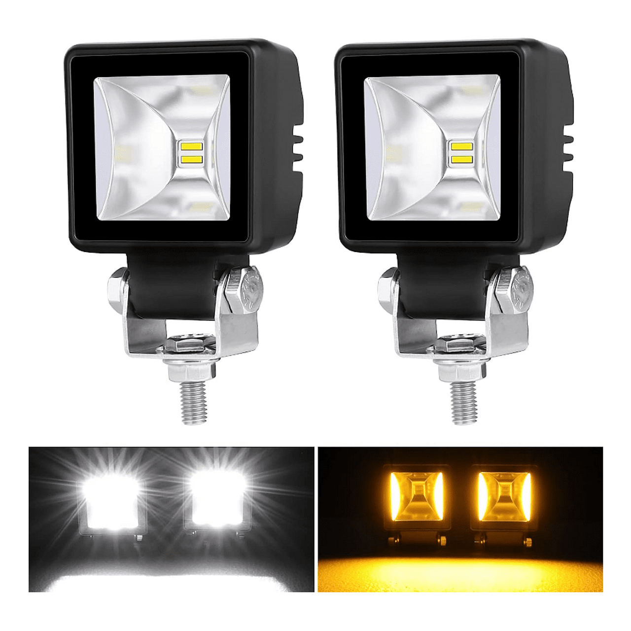 Комплект 4бр LED халогени / работни светлини, основна и оранжева (DRL) светлина 12V-24V + подарък инсталация