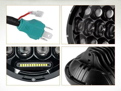 Комплект Кръгли LED фарове 7" 70W H4 букса, къси, дълги и дневни