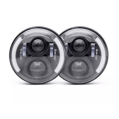 Комплект Кръгли LED фарове 7" 80W H4 букса, къси, дълги, дневни и мигач