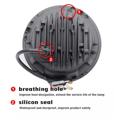 Комплект Кръгли LED фарове 7" 80W H4 букса, къси, дълги, дневни и мигач