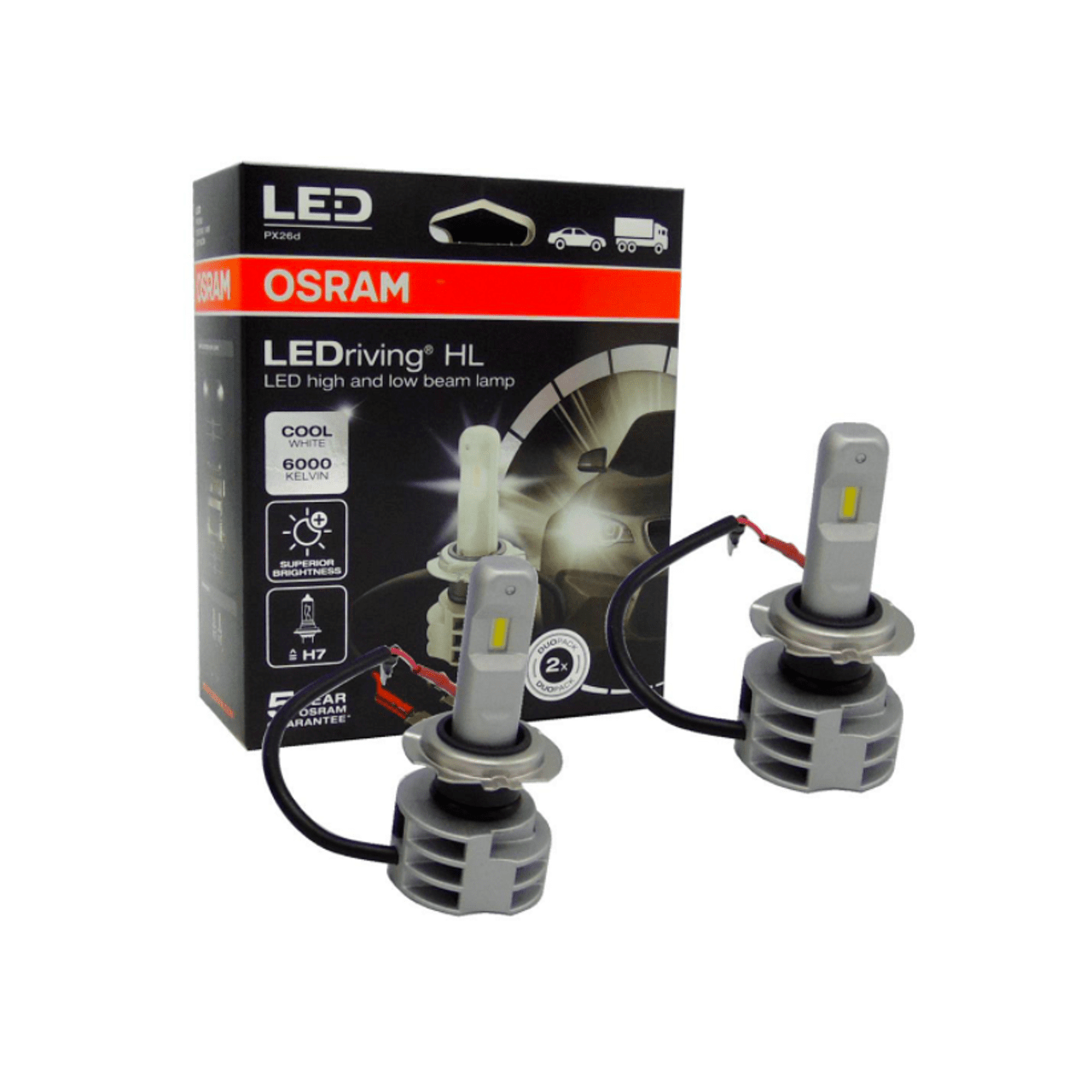 Комплект LED крушки Osram H7 LEDriving HL New Generation 67210CW за фарове, студено бяла светлина 6000K, 12V/24V, 14W, PX26d