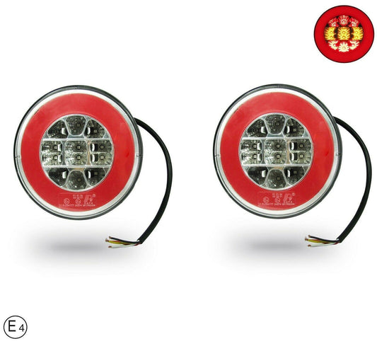 Комплект 2бр LED Светодиодни Стопове с Неон Ефект, Кръгли, Тип Хамбургер 12V-24V, E4, Ø14 см