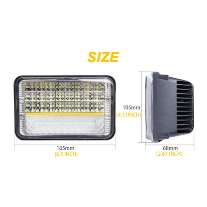 1бр Правоъгълен LED фар 4x6" 70W H4 букса, 3 светлини