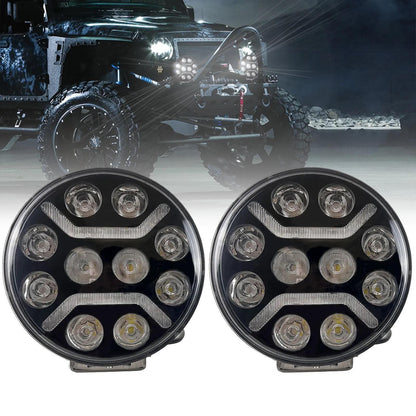 1бр Универсален LED + DRL Фар, бял+оранжев габарит Ø230 мм 12V/24V
