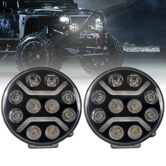 1бр Универсален LED + DRL Фар, бял+оранжев габарит Ø230 мм 12V/24V