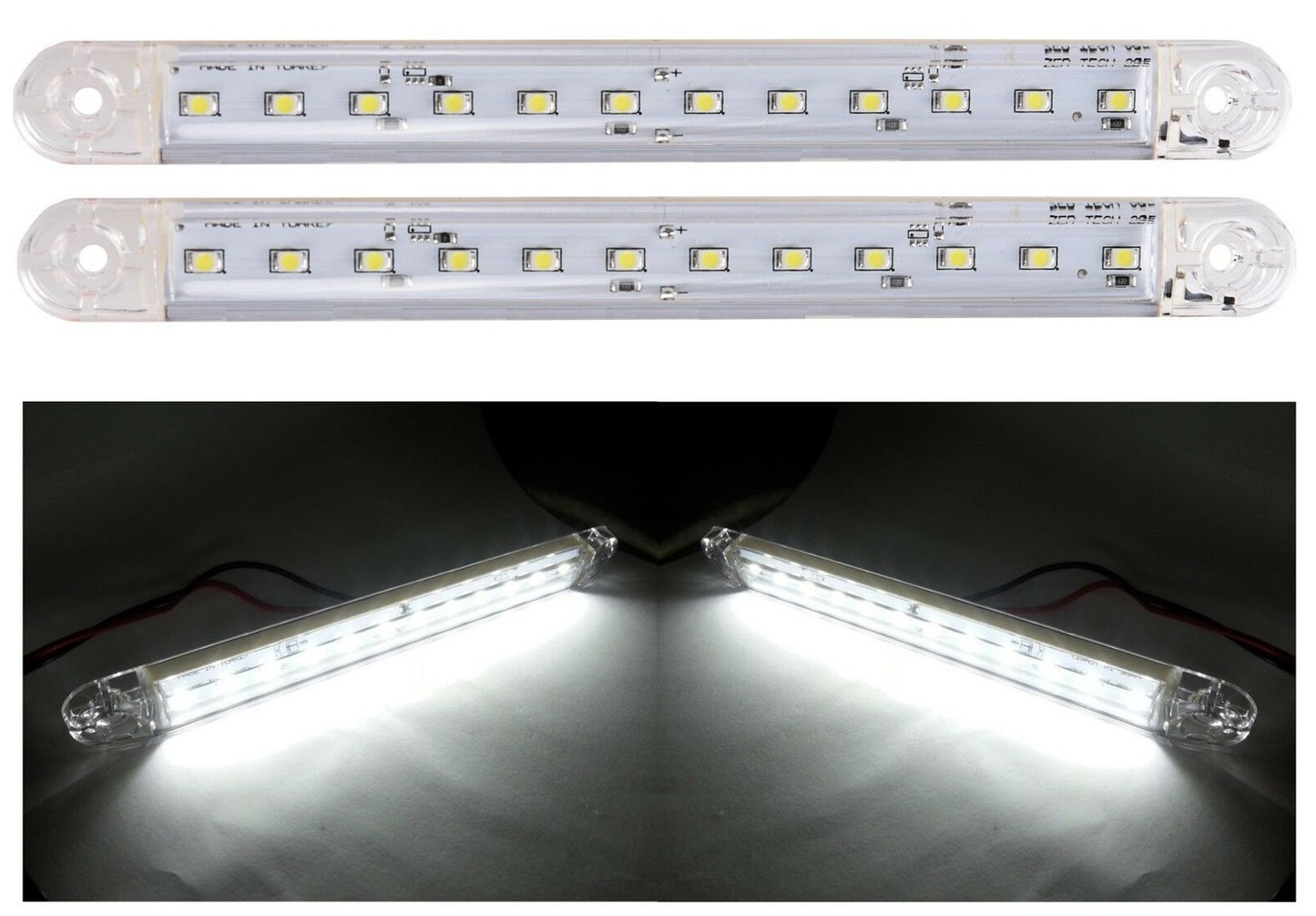 LED Бял Диоден Маркер Габарит Токос със 12 светодиода за камион ремарке бус ван каравана платформа 12V-24V