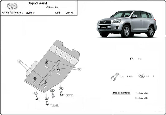 Метална кора под диференциал TOYOTA RAV4 от 2000 до 2006