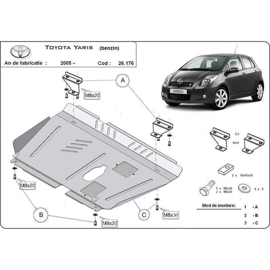 Метална кора под двигател и скоростна кутия - бензин за TOYOTA YARIS II (_P9_) от 2005 до 2013