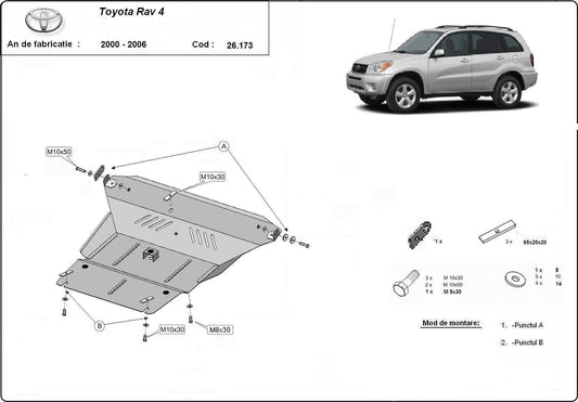 Метална кора под двигател и скоростна кутия TOYOTA RAV4 от 2000 до 2006