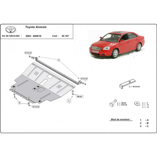 Метална кора под двигател TOYOTA AVENSIS от 2003 до 2008