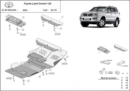 Метална кора под двигател TOYOTA LAND CRUISER J120 от 2002 до 2009