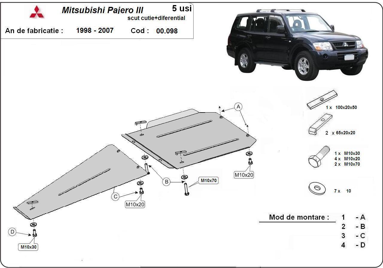 Метална кора под скоростна кутия и диференциал MITSUBISHI PAJERO SPORT от 1998 до 2006