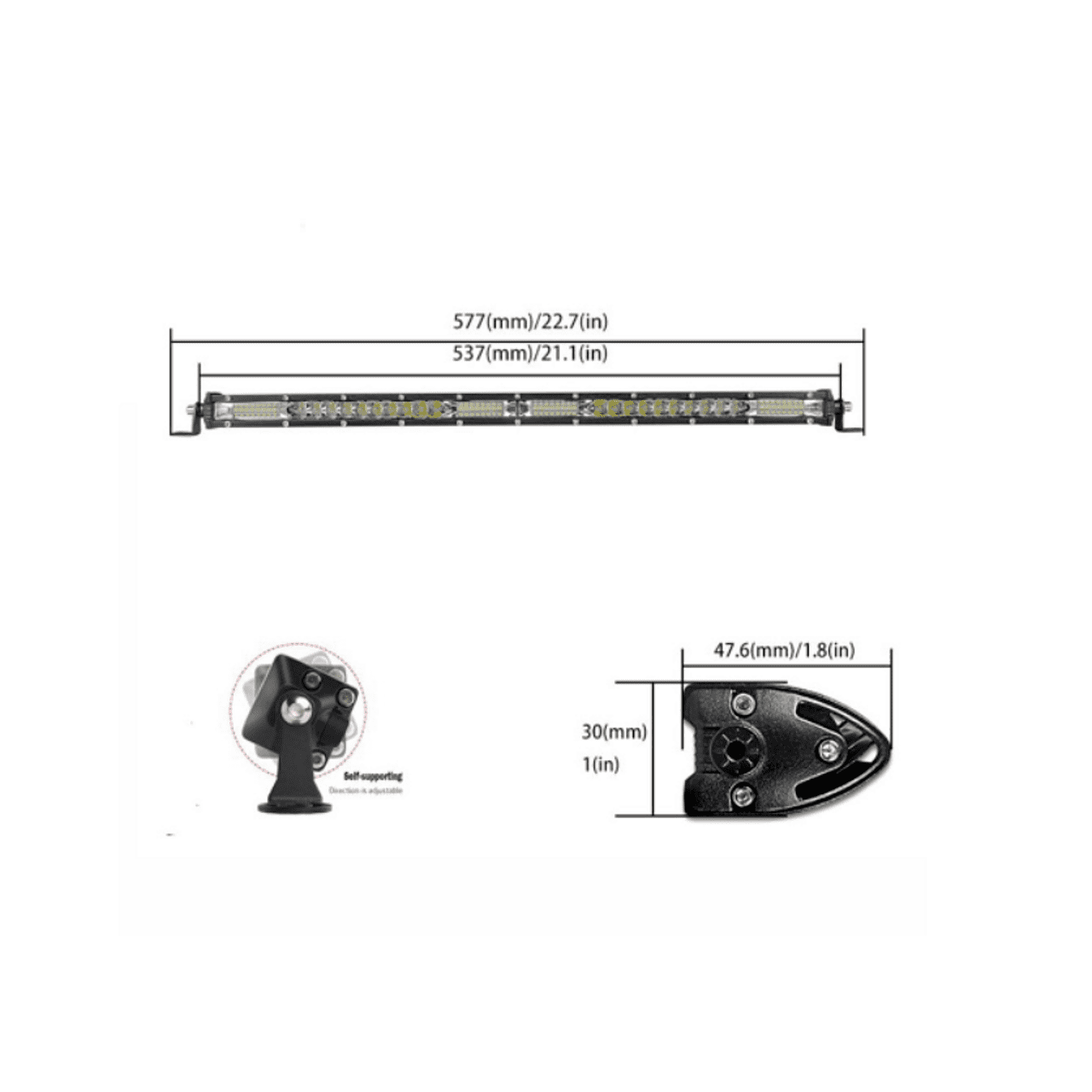 Мощен Едноредов Слим Led Бар 23" (58см) 180W 9000lm Комбо светлина, Ултра Тънък, 12/24V