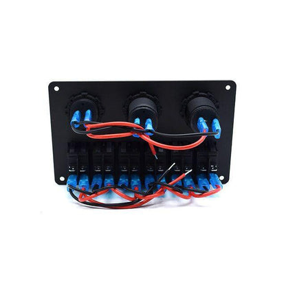 Панел за вграждане с 6 бутона, 2x USB, 12V изход и волтметър - универсален