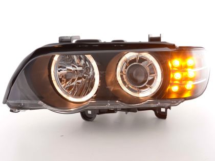 Кристални фарове за BMW X5 (1999-2003) - черни с диодни мигачи