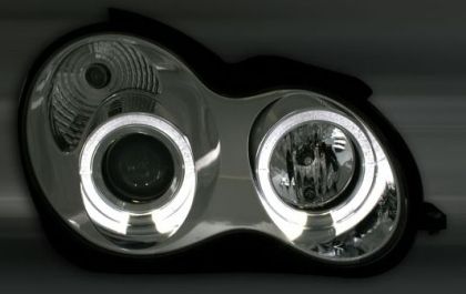 Кристални фарове Mercedes седан C-CLASS W203 (00-04) - с ангелски очи
