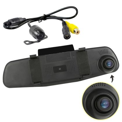 Видеорегистратор 1080 FULL HD с 4,3" LCD дисплей в огледалото и камера за задно виждане и запис