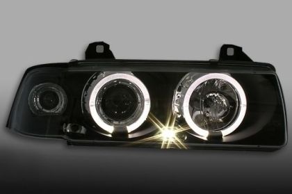 Кристални фарове за BMW E36 Angel Eyes (91-99) 2d coupe - черни